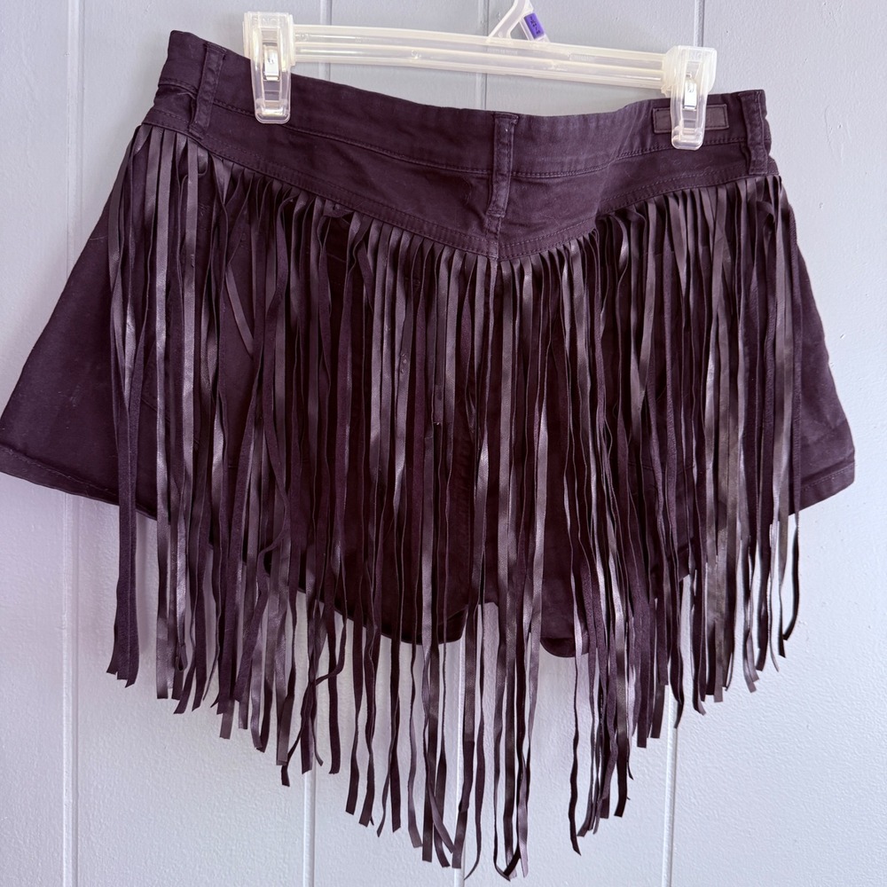BlankNYC Black Faux Leather Fringe Denim Shorts Mid-Rise Micro Western Size 31 - Picture 7 of 7
